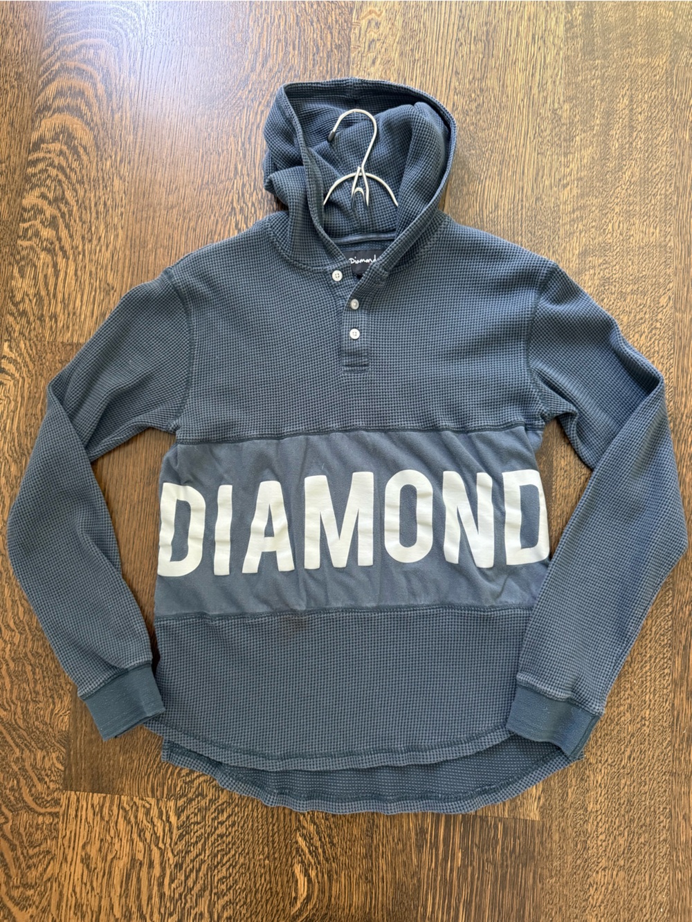 Diamond Supply Co Hooded Thermal Henley Waffle Knit Back Logo Size S